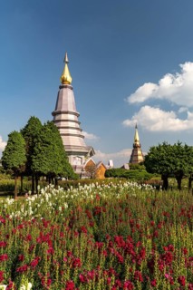 Chedis of the royal pagodas Phra Maha Dathu Nabha Metaneedol and Nabhapol Bhumisiri in Doi Inthanon