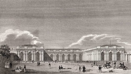 The Grand Trianon, Domain of Versailles, near Paris, antique steel engraved print, 1831