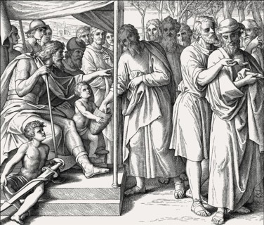 Joshua allocated the land among the twelve tribes, Old Testament, by Julius Schnorr von Carolsfeld,