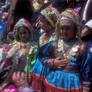 Kanakaries (girl) with gold jewellery, on Easter Tuesday (Lambri Tritti), Olymbos, Karpathos,