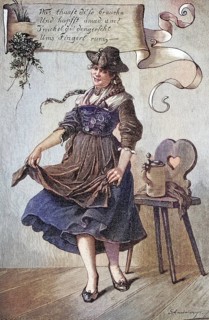 Schuhplattler, traditional dance in Bavaria, here performed by a woman in a dirndl, Germany,