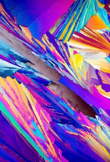 This striking image depicts the colorful patterns of Adipic acid crystals under a microscope,