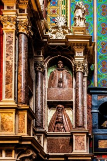 Memorials and marble busts of famous people, St. Mary's Church, 14th century, Krakow, Poland