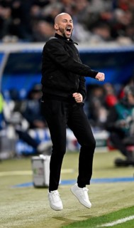 Goal celebration, Coach Christian Ilzer TSG 1899 Hoffenheim on the sidelines Gesture Gesture