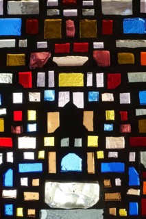 Glass blocks, coloured glass, cemetery near the parish church of St. Mauritius, Langenenslingen,