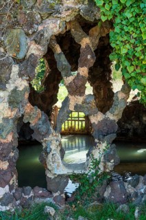 Well-sheltered Valois Spring or Cave Spring in the ancient thermal park. Sainte Marguerite, Saint