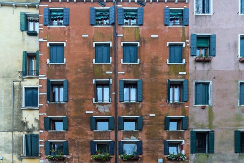 Historic, former Jewish homes on the Campo del Ghetto Nuovo, Venice, Veneto, Italy