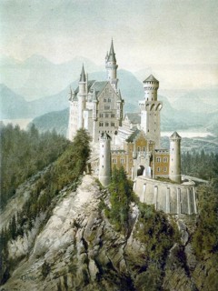 Neuschwanstein Castle, Painting by Adolf Hitler (1889-1945), Historical, digitally restored