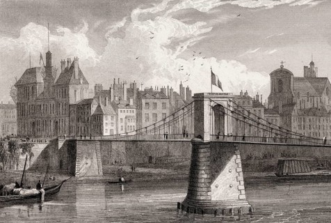 The pont d'Arcole, Paris, France, antique steel engraved print, 1831