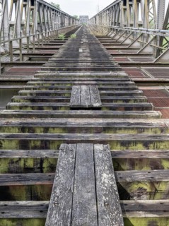 Abandoned railway bridge over the Elbe near Barby, lost place, steel truss bridge from the 1870s on