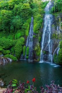 Banyumala twin waterfalls, waterfall, jungle, rainforest, water, nature, botany, holiday, paradise,