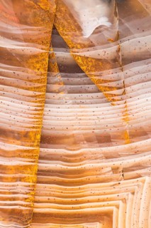 Close-up macro shot of Pilbara agate from Western Australia, showcasing its warm orange, cream, and