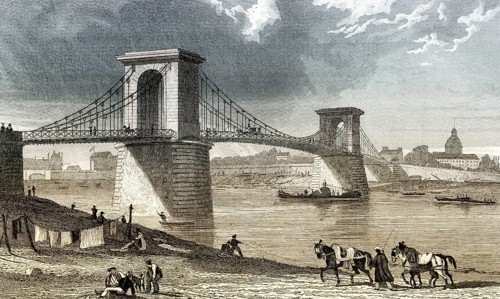The Passerelle de Constantine, Paris, France, antique steel engraved print, 1831