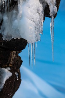 Icicles on a rock face, Thingvellir National Park, Golden Circle, Sudurland, Iceland