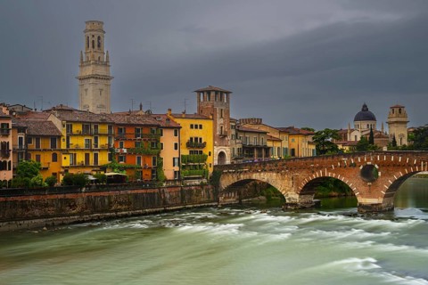 Old Town with the River Etsch, Ponte Pietra, Verona, Etsch Valley, Veneto, Italy