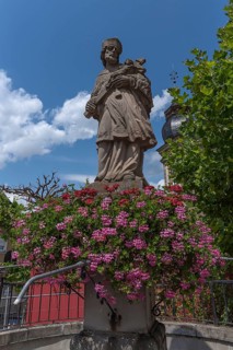 Market fountain with the figure of Saint Nepomuk, Eltmann, Lower Franconia, Bavaria, Germany