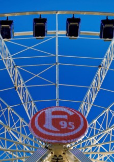Logo in club colours of Fortuna Düsseldorf on the Ferris wheel, Burgplatz, Düsseldorf, North