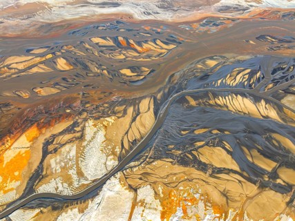 From above, this breathtaking aerial drone image captures the intricate textures and colors of a