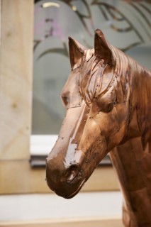 Head of a bronze horse sculpture in the city of horses Warendorf, district of Warendorf, North