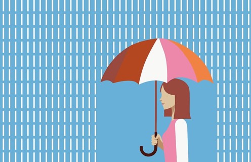 Woman holding umbrella in rain. Protection, preparedness concept