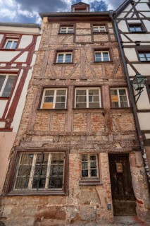 Obere Krämergasse with the newly purchased house no. 3, half-timbering exposed, Nuremberg, Middle