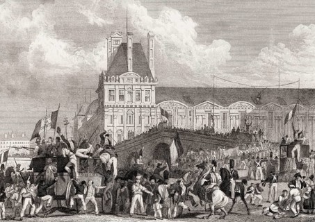 The migration of Charles X to Rambouillet, 1830, July Revolution, Paris, antique steel engraved