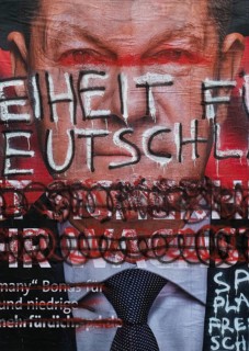 Denigration of a large poster for the 2025 federal election by the SPD with Olaf Scholz, Witten,