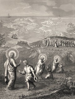 Jesus heals a deaf and mute man, New Testament, steel engraving 1853, digitally restored