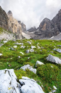Cliffs and pinnacles in fog, Brenta Mountains, Brenta-Adamello Natural Park, Trentino, Italy