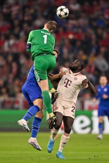 Goalkeeper Manuel Neuer FC Bayern Munich FCB (01) is injured in a duel with Bruno Petkovic GNK