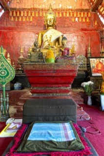 Golden Buddha statue, Bhumispara-mudra, Buddha Gautama at the moment of enlightenment, Wat Long