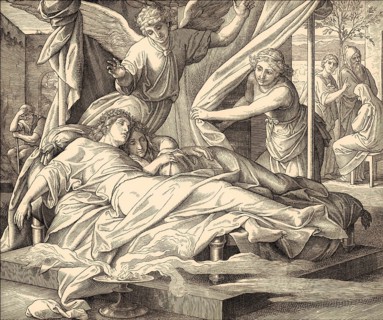 Tobias and Sara Sleep, Old Testament, by Julius Schnorr von Carolsfeld