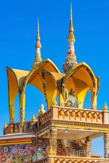 Round arch pavilions decorated with colorful mosaics and glass works of art, Buddhist temple