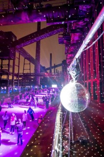 Ice rink at the Zollverein coking plant, ice skating with music and many lighting effects, Essen,
