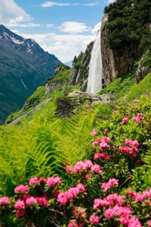 Wyssebach Falls plunges over a striking cliff, Canton of Bern, Switzerland