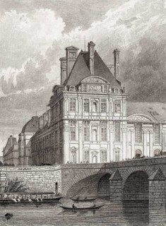 The Pavillon de Flore, near the Pont Royal, Paris, antique steel engraved print, 1831