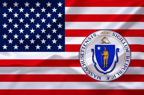 The flag of the USA with the coat of arms of Massachusetts, Studio