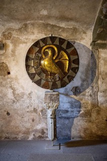 Johannesscheibe in the Romanesque crypt of Constance Cathedral is a round disc made of driven,