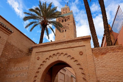 Koutoubia mosque with minaret, landmark of Marrakech, historic old town, Medina, UNESCO World