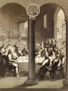 Jesus Christ and disciples at the table in the house of Simon the Leper, with Mary Magdalen and