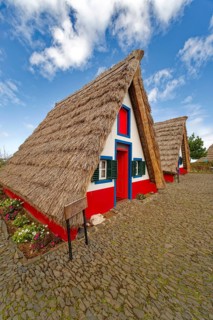 Typical traditional thatched houses Casinhas de Santana, landmark, UNESCO biosphere reserve,