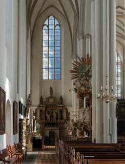 Altar and organ in the St. Mary's Church at Alexanderplatz, Berlin, Germany