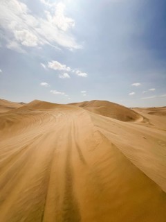 Sweeping views of Ica's vast sand dunes stretch under a vibrant blue sky, showcasing the unique