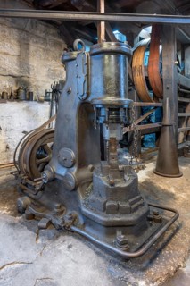 Air hammer and transmission gearbox in a historic hammer mill, Industrial Museum Lauf, Sichardstr.,