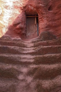 Lalibela, near the eastern group of rock-hewn churches, old entrance to the double church of