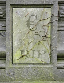 Symbolic grave of dead European euro due to crisis