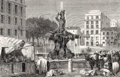 Fontana del Tritone, Triton Fountain, Piazza Barberini, Rome, Italy, 19th Century