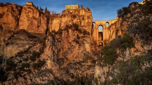 Spain, Andalucia, Malaga, Ronda, Puente Noevo stone bridge, White Villages, Ronda, Spain