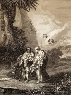 The flight to egypt, steel engraving, 1853, digitally restored