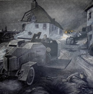 1st World War, English armoured cars shot up in Flanders (original text from 1915, original